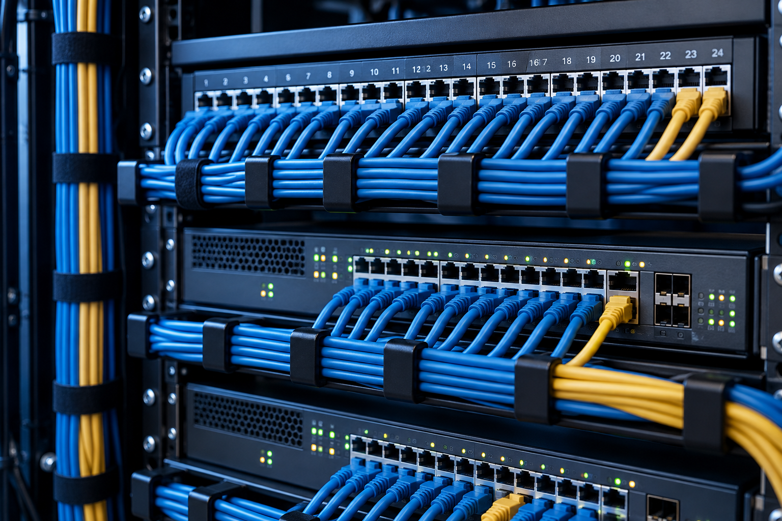 Câblage Ethernet structuré dans une baie informatique