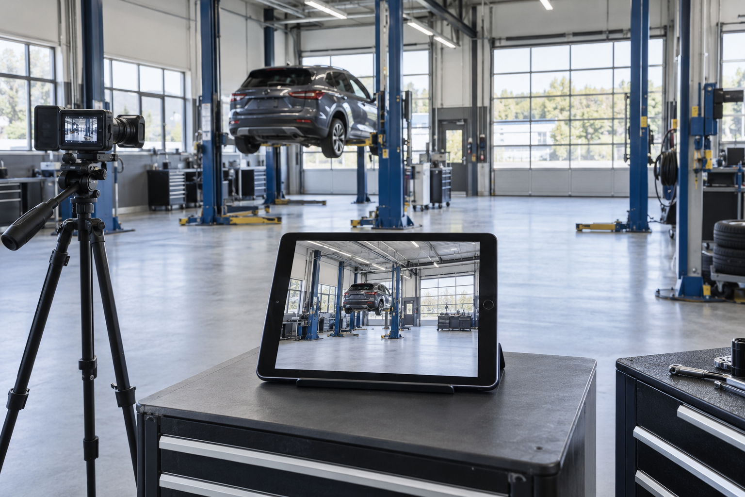 Présentation vidéo d’un atelier automobile sur une tablette